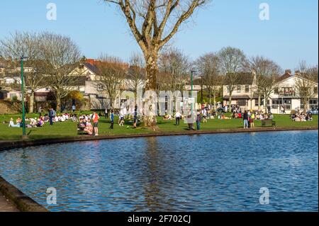 The Lough, Cork, Irlanda. 3 Apr 2021. La folla di persone beveva al Lough questa sera, in quella che era una ripetizione di scene di prima della settimana. Credit: AG News/Alamy Live News Foto Stock