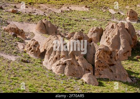 Abitazioni rupestri architettoniche nel villaggio di Kandovan, provincia dell'Azerbaigian orientale, Iran Foto Stock