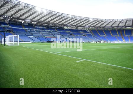 Roma, Lazio. 03 Apr 2021. Panoramica durante la Serie UNA partita SS Lazio vs Spezia nello stadio olimpico Roma, 03 aprile 2021. Fotografo01 Credit: Agenzia fotografica indipendente/Alamy Live News Foto Stock