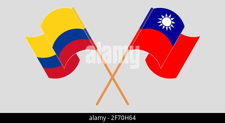 Bandiere incrociate e sventolanti di Colombia e Taiwan. Illustrazione vettoriale Illustrazione Vettoriale