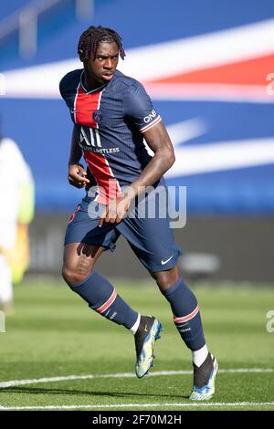 Moise Kean del PSG in azione durante la Ligue 1 match tra Paris Saint Germain e LOSC Lille al Parc des Princes il 03 aprile 2021 a Parigi, Francia. Foto di David Niviere / ABACAPRESS.COM Foto Stock