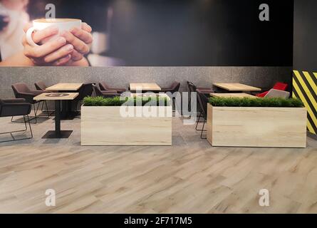 Un cartello in un caffè con mockup. Cartello del ristorante con mockup Foto Stock