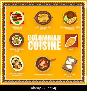 Poster vettoriale della cucina colombiana, pasti Colombia Illustrazione Vettoriale