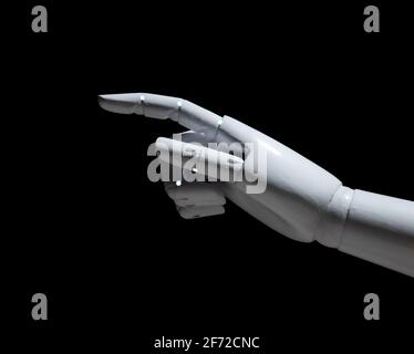Punta bianca del dito del robot isolata su sfondo nero Foto Stock