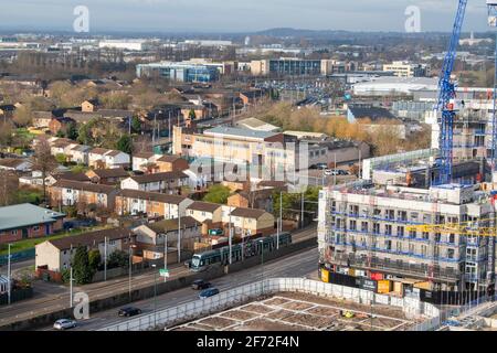 A sud-ovest di Nottingham City, vista dal tetto dello sviluppo di Unity Square. Nottinghamshire Inghilterra Regno Unito Foto Stock