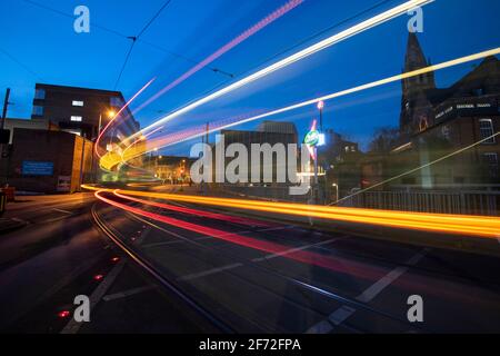 I sentieri del tram al Nottingham Contemporary nel Nottingham City Centre, Nottinghamshire Inghilterra UK Foto Stock