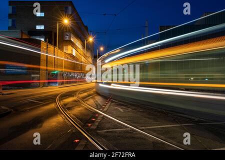 I sentieri del tram al Nottingham Contemporary nel Nottingham City Centre, Nottinghamshire Inghilterra UK Foto Stock