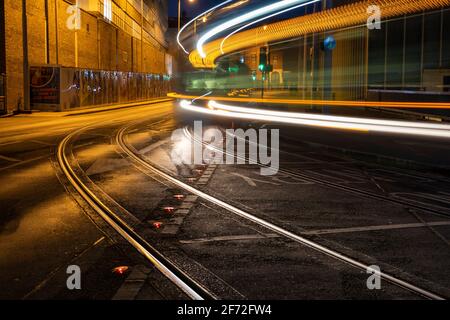 I sentieri del tram al Nottingham Contemporary nel Nottingham City Centre, Nottinghamshire Inghilterra UK Foto Stock