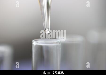 Eliminare le gocce di liquido dalla pipetta nella provetta Foto Stock