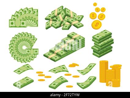 Enormi confezioni di carta di denaro. Pacchetto con bollette. Illustrazione Vettoriale