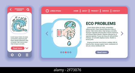 Banner Web e kit app mobile per problemi ecologici. Questioni ambientali. Illustrazione Vettoriale