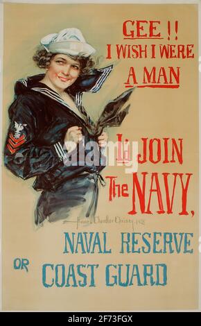 Un poster di reclutamento americano della seconda guerra mondiale per la marina statunitense Foto Stock