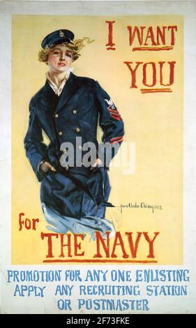 Un poster di reclutamento americano della seconda guerra mondiale per la marina statunitense Foto Stock
