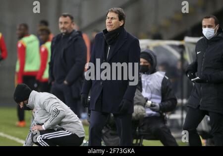 Allenatore dell'Olympique Lyonnais Rudi Garcia durante il campionato francese Ligue 1 partita di calcio tra RC Lens e Olympique Lyonnais (OL, Lione) il 3 aprile 2021 allo Stade Bollaert-Delelis di Lens, Francia - Foto Jean Catuffe / DPPI / LiveMedia Foto Stock