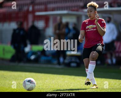 Crawley, Regno Unito. 4 Apr 2021. Lauren James di Manchester United durante la partita fa Women's Super League tra Brighton & Hove Albion Women e Manchester United Women al People's Pension Stadium il 4 aprile 2021 a Crawley, Regno Unito Credit: Paul Terry Photo/Alamy Live News Foto Stock