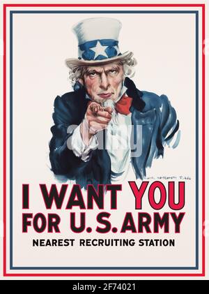 United States America zio Sam mascotte classico esercito di guerra reclutando poster militare, storia del patrimonio americano alta risoluzione Foto Stock