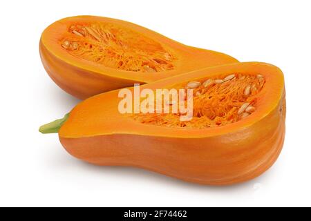 zucca butternut mezzo isolato su sfondo bianco con tracciato di ritaglio e profondità di campo completa Foto Stock