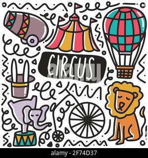 set di doodle circensi disegnati a mano Illustrazione Vettoriale