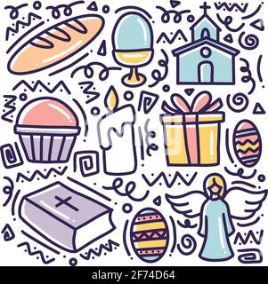 doodle insieme di simboli tradizionali di pasqua Illustrazione Vettoriale