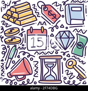 doodle set di strumenti di bussiness disegno a mano Illustrazione Vettoriale