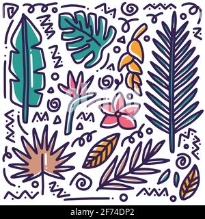 set di foglie di doodle disegnate a mano Illustrazione Vettoriale