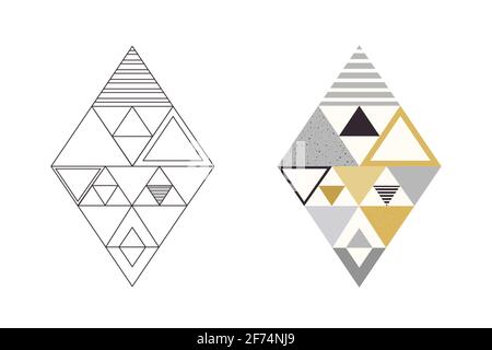Modello astratto di forme geometriche in stile colorato e lineare. Illustrazione vettoriale Foto Stock