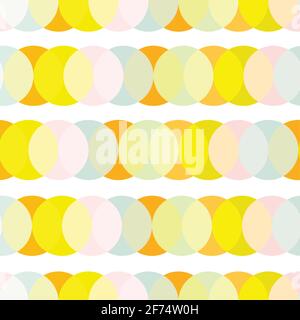 Semplici punti geometrici sfondo senza cuciture in colori pastello. Ripetizione astratta di cerchi sovrapposti di righe orizzontali. Immagine astratta vibrante Illustrazione Vettoriale
