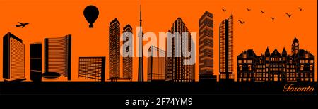 Vector City skyline silhouette - illustrazione, Città su sfondo arancione, Toronto Canada Illustrazione Vettoriale
