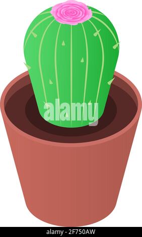 Isolato cactus fiorente in una pentola su uno sfondo bianco. Illustrazione isometrica vettoriale piatta. Illustrazione Vettoriale