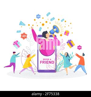 Fare riferimento a un amico concetto. Invito dal programma referral. Illustrazione Vettoriale