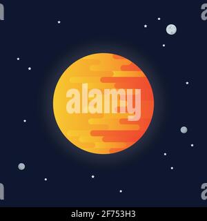 Sole su sfondo spaziale. Stella e pianeti su sfondo galassico. Sistema solare. Illustrazione vettoriale di stile piatto Illustrazione Vettoriale