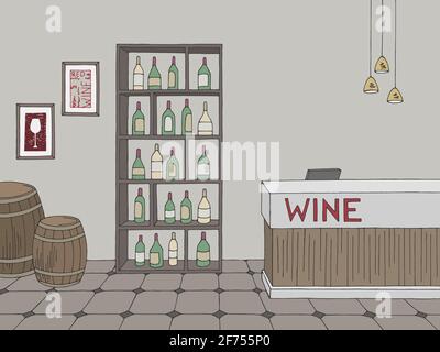 Enoteca negozio di colori interni disegno grafico vettore illustrazione Illustrazione Vettoriale