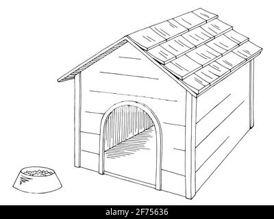 Cane casa isolato grafico bianco nero illustrazione vettore schizzo Illustrazione Vettoriale