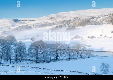 Paesaggio invernale a Wensleydale vicino a Hawes nello Yorkshire Dales National Park, Regno Unito. Foto Stock