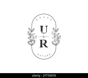 UR lettere bello floreale femminile modificabile monolina logo prefatto adatto per spa salone pelle capelli bellezza boutique e società cosmetica. Illustrazione Vettoriale