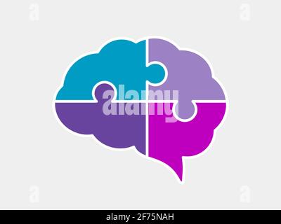 Icona del puzzle cerebrale. Concetto di neurodiversity colorato. Complessità mentale umana. Creatività e brainstorming. Intelligenza emotiva. Equilibrio di salute mentale Illustrazione Vettoriale