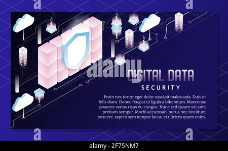 Illustrazione isometrica del vettore di sicurezza dei dati digitali Illustrazione Vettoriale