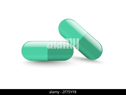 Capsula verde per uso medico isolato bianco sfondo illustrazione vettoriale Illustrazione Vettoriale