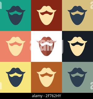 Icona di baffi e barba isolata su sfondo a colori. Simbolo della barbiere. Stile dei capelli del viso. Disegno di stile vintage. Illustrazione vettoriale Illustrazione Vettoriale