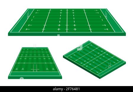 campi di rugby segnano le linee, campo da gioco di rugby in isometrico. Campo sportivo per attività ricreative. Vettore Illustrazione Vettoriale