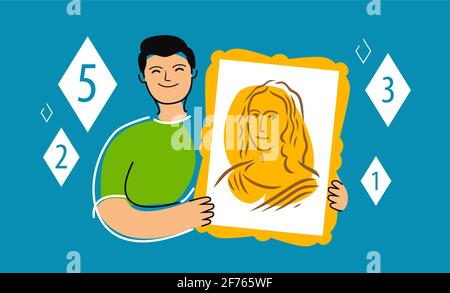 ART NFT, gettone non fungibile. Innovazione tecnologia digitale. Illustrazione vettoriale del concetto di asta Illustrazione Vettoriale