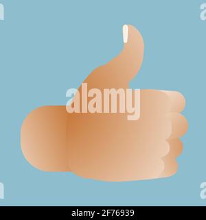 Pollici su come segno vettore icona, gesti di mano umana icona nel disegno concettuale trendy vettore EPS 10 illustrazione isolato su sfondo azzurro. Illustrazione Vettoriale