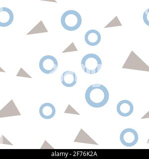 Struttura vettoriale piatta di forme geometriche colorate. Motivo geometrico senza cuciture in stile hipster moderno. Sfondo astratto con cerchi blu e grigio Illustrazione Vettoriale