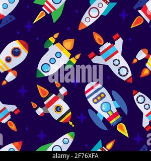 Pattern senza cuciture con Rockets of Stars e Cosmos. Illustrazione vettoriale Illustrazione Vettoriale