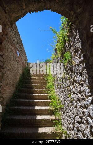 Scalinata che conduce ai quartieri dei Servi della Villa Romana Jovis sull'Isola di Capri Foto Stock