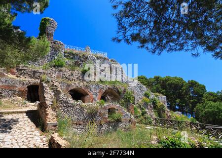 I quartieri cucina e Servi della Villa Romana Jovis sull'Isola di Capri Foto Stock