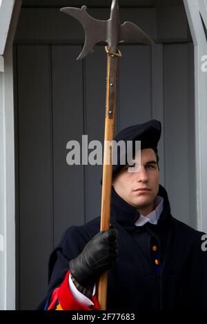 Città del Vaticano. Guardia svizzera all'attenzione Foto Stock