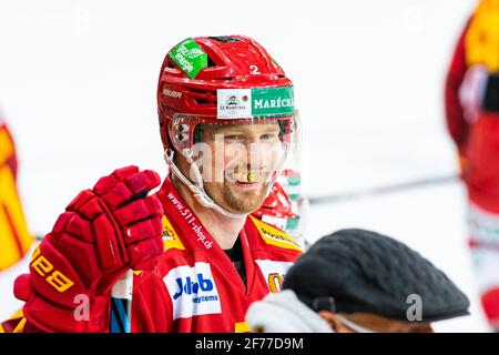 04/05/2021, Langnau im Emmental, Ilfisalle, Lega Nazionale: Tigri SCL - Lions ZSC, 2 Federico Lardi (Tigri) (USCITA Svizzera/Croazia) Foto Stock