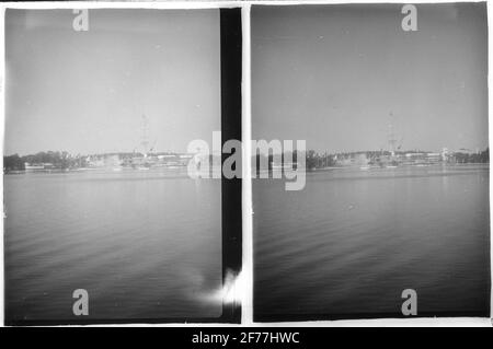 Stereofonia negativa con motivi della mostra di Stoccolma del 1930 a Northern Djurgården a Stoccolma. Foto Stock