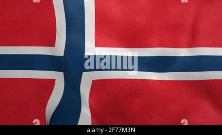 Bandiera nazionale della Norvegia che soffia nel vento. rendering 3d Foto Stock